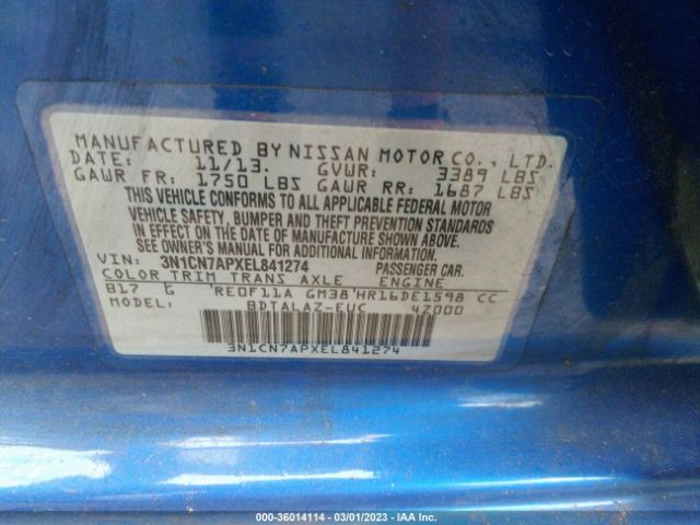 3N1CN7APXEL841274 Nissan Versa S Plus