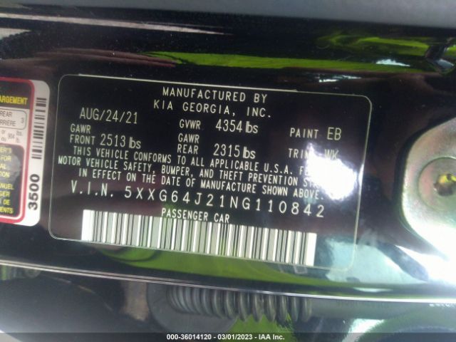 5XXG64J21NG110842 KIA K5 Gt-line