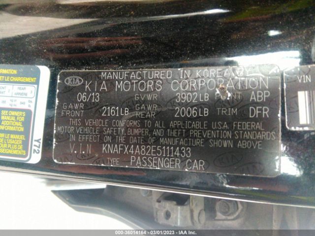 KNAFX4A82E5111433 KIA FORTE EX