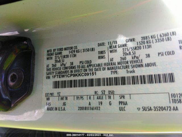 1FTEW1CP9KKC09151 Ford F-150 Xl/xlt/lariat