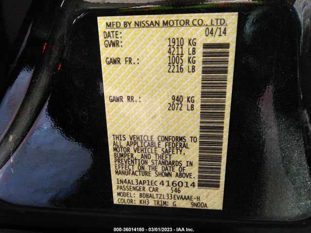 2014 NISSAN ALTIMA 2.5 SV VIN: 1N4AL3AP1EC416014