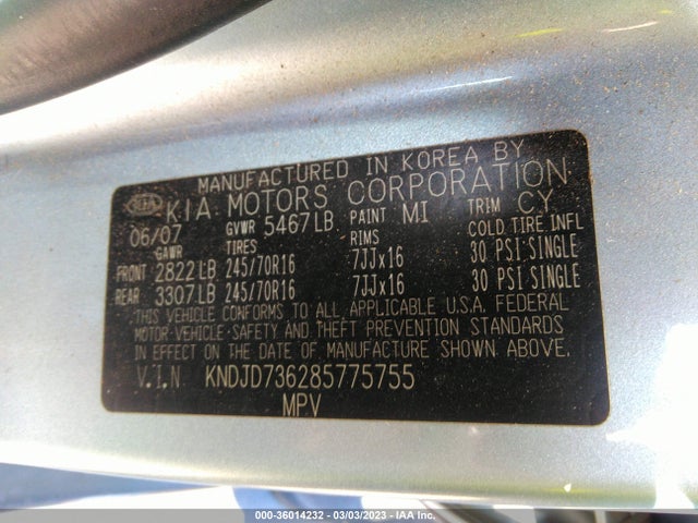 2008 KIA SORENTO EX VIN: KNDJD736285775755
