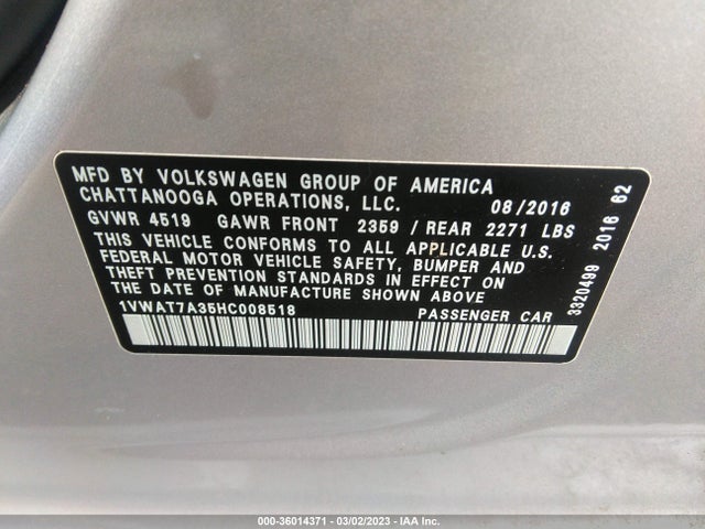 Volkswagen Passat 1.8t S 2017 1VWAT7A35HC008518 Image 10