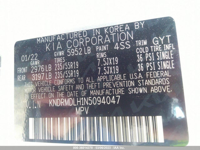 2022 Kia Sorento, VIN: KNDRMDLH1N5094047