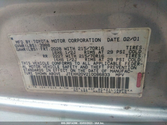 Toyota RAV4 2001 JTEHH20V210086833 Image 10