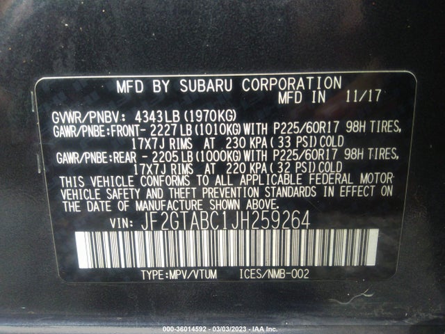 JF2GTABC1JH259264 Subaru Crosstrek Premium