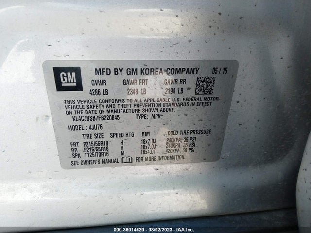 2015 Buick Encore, VIN: KL4CJBSB7FB220845