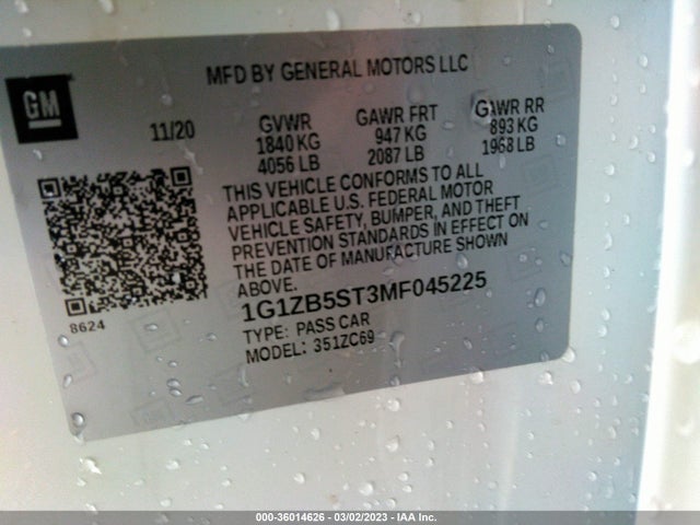 Chevrolet MALIBU LS 2021 1G1ZB5ST3MF045225 Image 9