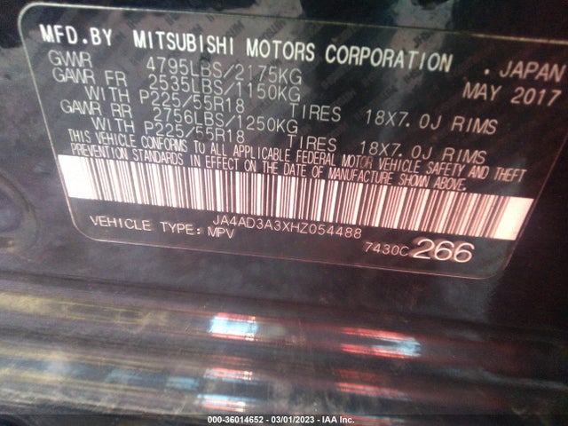 JA4AD3A3XHZ054488 Mitsubishi Outlander Se/sel