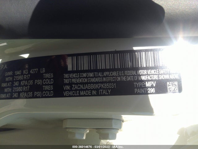 2019 JEEP RENEGADE LATITUDE VIN: ZACNJABB6KPK85031