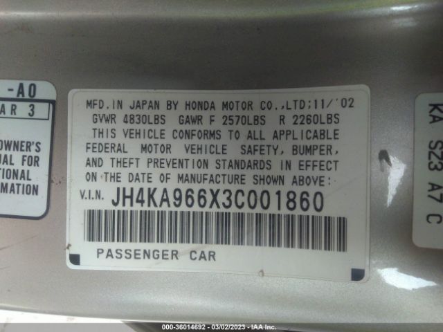 JH4KA966X3C001860 Acura Rl W/navigation System