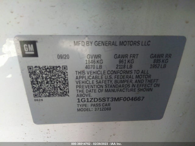Chevrolet MALIBU LT 2021 1G1ZD5ST3MF004667 Image 9