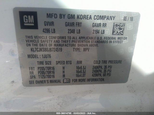 Chevrolet TRAX LS 2018 KL7CJKSB0JB724519 Image 10