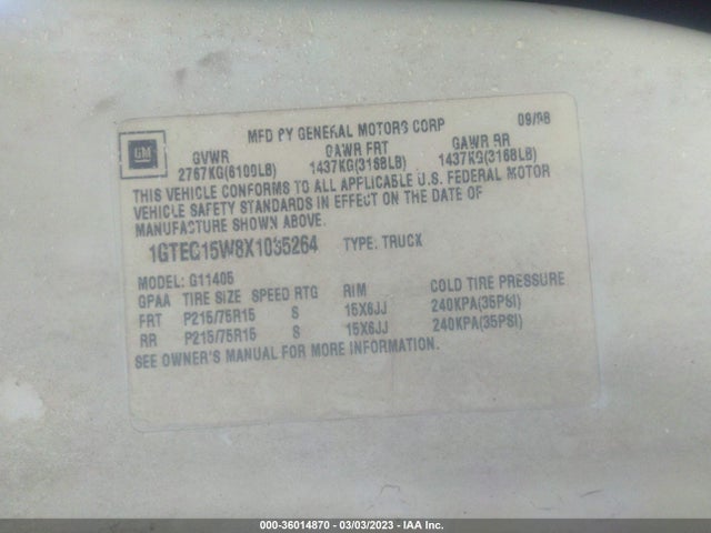GMC SAVANA CARGO VAN 1999 1GTEG15W8X1035264 Image 10