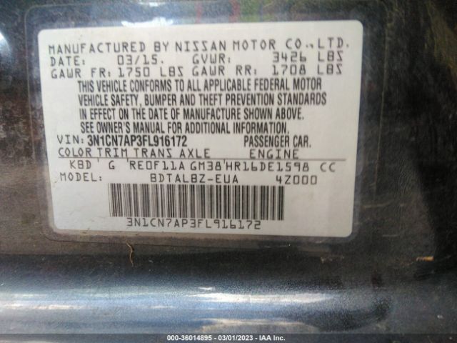 3N1CN7AP3FL916172 Nissan VERSA SV