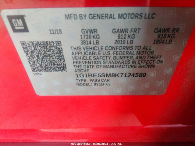 Chevrolet CRUZE LT 2019 1G1BE5SM8K7124589 Image 9