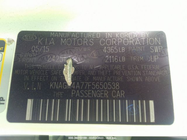 KNAGM4A77F5650538 KIA Optima Lx
