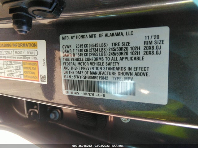 Honda Pilot Touring 7-passenger 2021 5FNYF5H60MB019842 Image 10