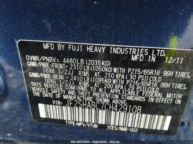 JF2SHABC7CH429108 Subaru Forester 2.5x