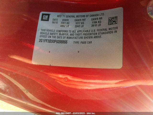 Chevrolet CAMARO LT 2015 2G1FF3D30F9288866 Image 9