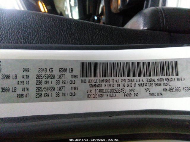 1C4RDJDG1KC536451 Dodge Durango Gt Plus