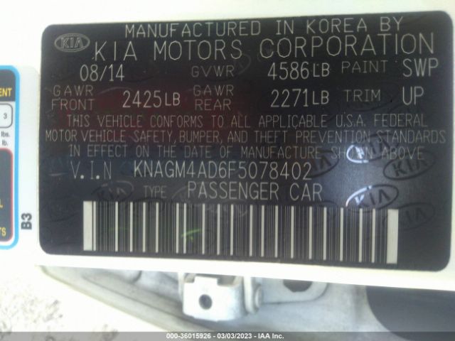 KNAGM4AD6F5078402 KIA OPTIMA HYBRID