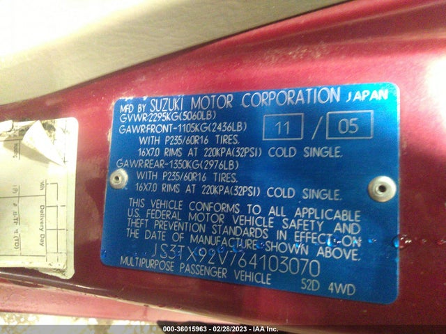 JS3TX92V764103070 Suzuki XL-7