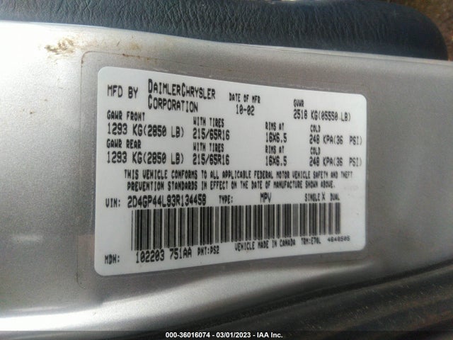 Dodge Grand Caravan Sport 2003 2D4GP44L93R134458 Image 10