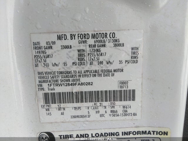 2009 FORD F-150 XL/XLT VIN: 1FTRW12849FA80282