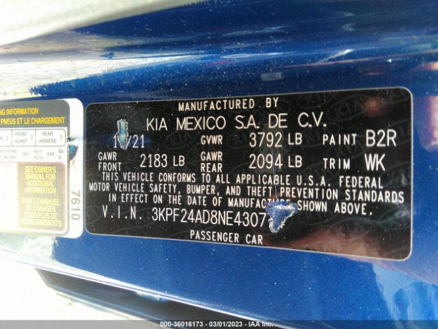 3KPF24AD8NE430774 KIA Forte Lxs