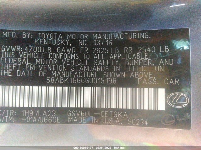 58ABK1GG6GU015198 Lexus ES 350