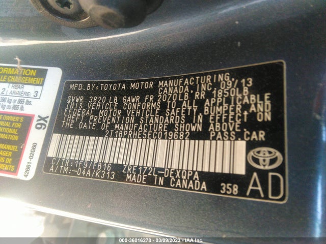 2014 TOYOTA COROLLA LE ECO VIN: 2T1BPRHE5EC019682