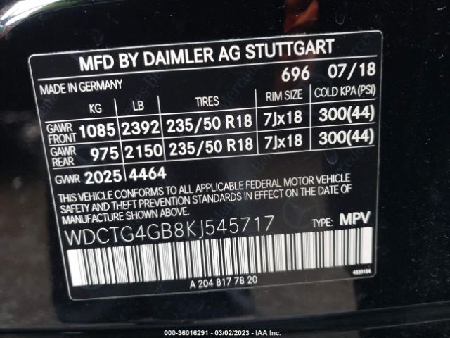 WDCTG4GB8KJ545717 Mercedes-Benz Gla Gla 250