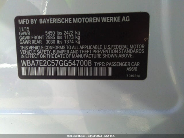 BMW 7 Series 740i 2016 WBA7E2C57GG547008 Image 9