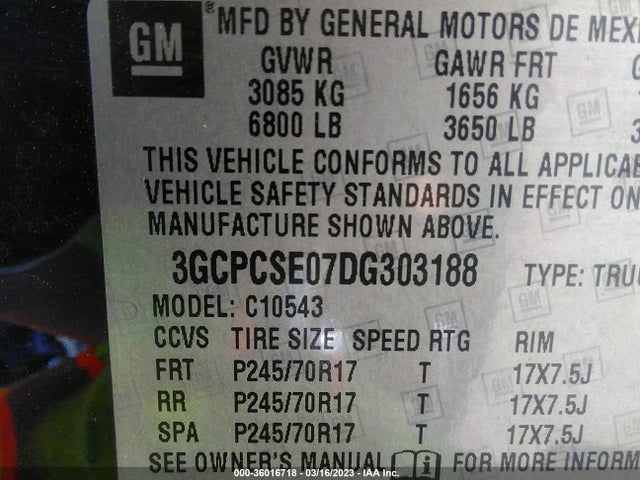 2013 CHEVROLET SILVERADO 1500 LT VIN: 3GCPCSE07DG303188