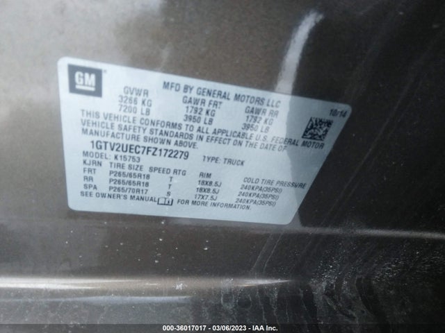 GMC Sierra 1500 Sle 2015 1GTV2UEC7FZ172279 Image 10