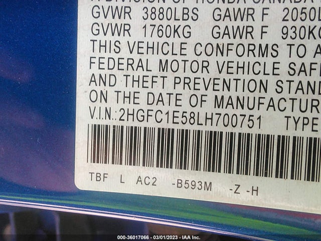 Honda CIVIC SI SEDAN 2020 2HGFC1E58LH700751 Image 9