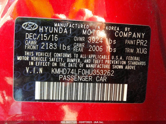 Hyundai ELANTRA SE 2017 KMHD74LF0HU353262 Image 9