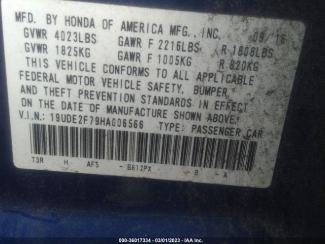 19UDE2F79HA006566 Acura Ilx W