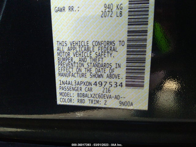 2013 NISSAN ALTIMA 2.5 SL VIN: 1N4AL3APXDN497534