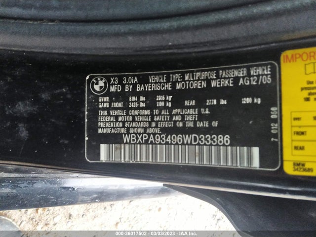 BMW X3 3.0I 2006 WBXPA93496WD33386 Image 10