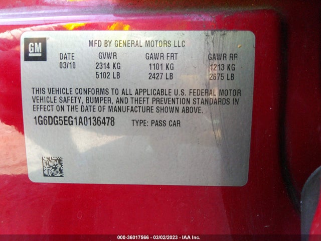 2010 CADILLAC CTS SEDAN LUXURY VIN: 1G6DG5EG1A0136478