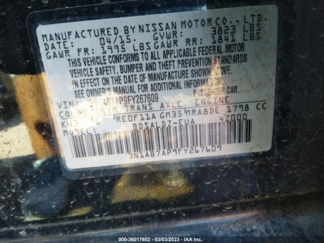 3N1AB7AP9FY267609 Nissan SENTRA SV