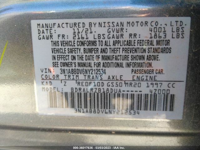 3N1AB8DV6NY212534 Nissan SENTRA SR