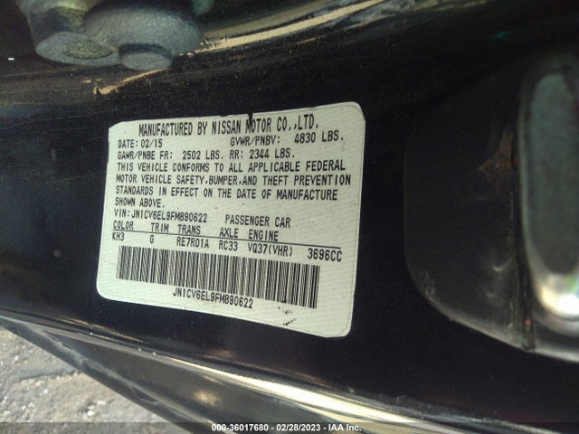 2015 Infiniti Q60, VIN: JN1CV6EL9FM890622