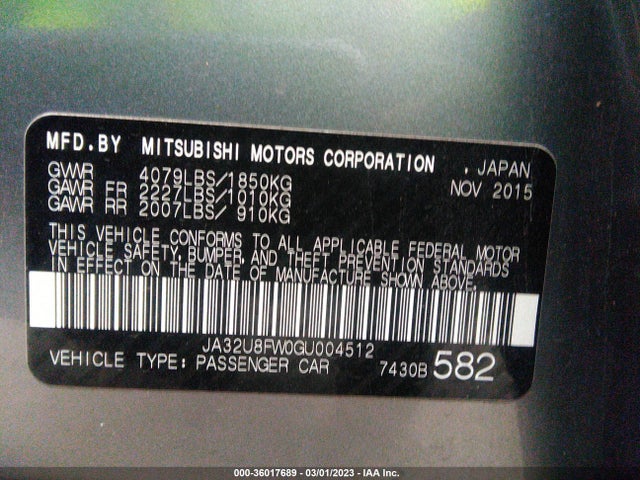 JA32U8FW0GU004512 Mitsubishi LANCER GT
