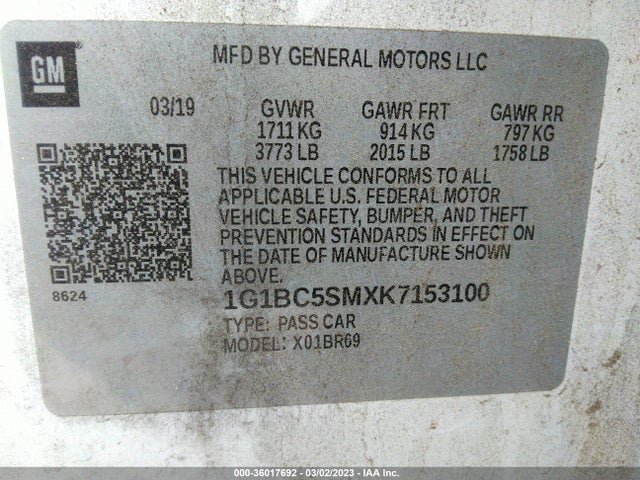 Chevrolet CRUZE LS 2019 1G1BC5SMXK7153100 Image 9