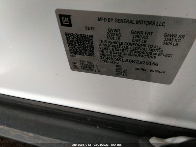 1GKKNSLA6KZ216156 GMC ACADIA SLE