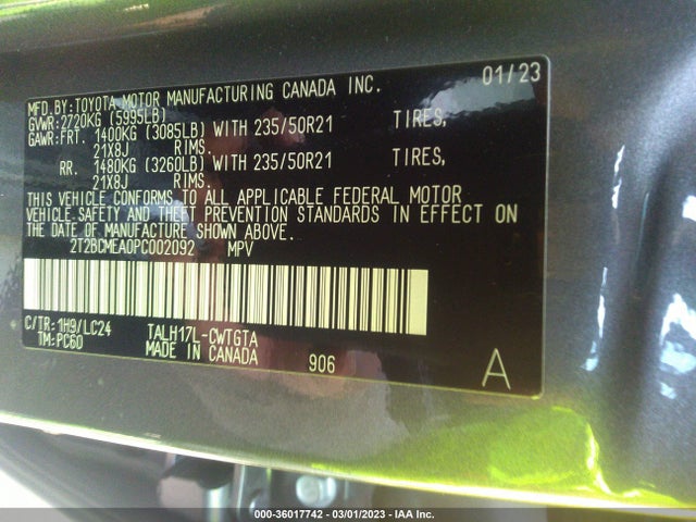 2023 LEXUS RX RX 500H F SPORT VIN: 2T2BCMEA0PC002092