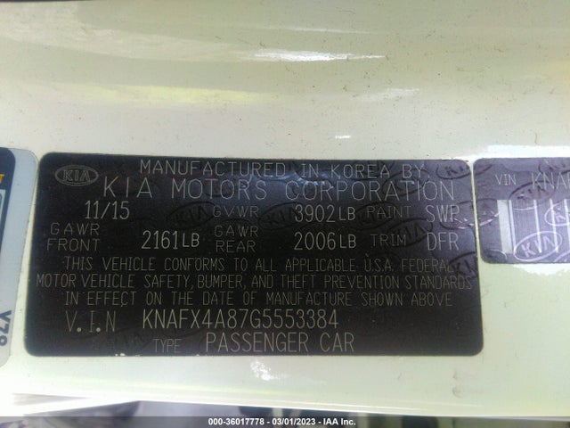 2016 KIA FORTE EX VIN: KNAFX4A87G5553384